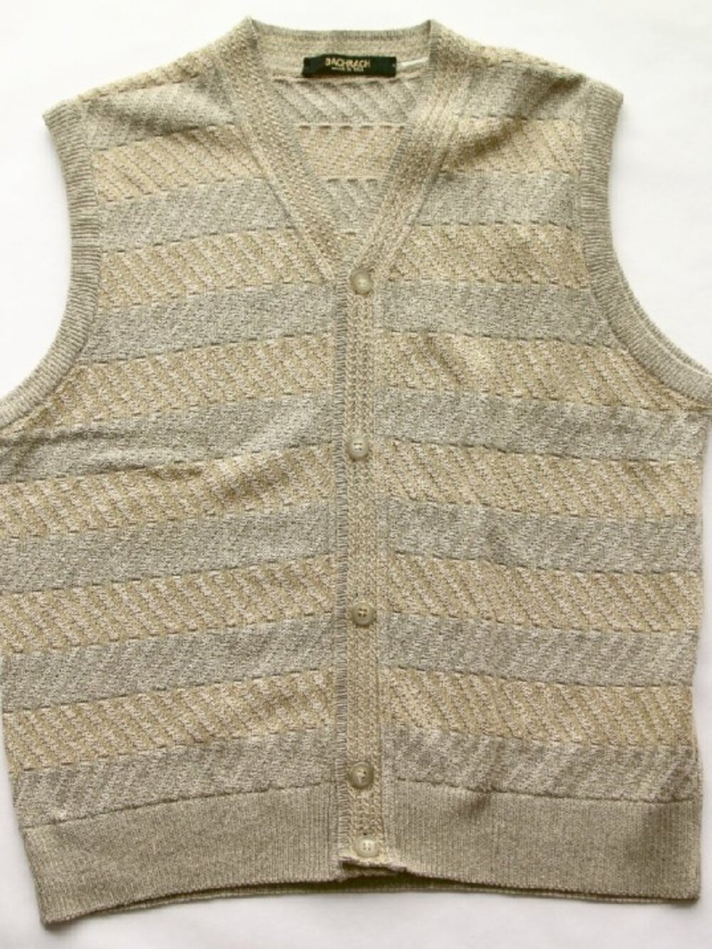 VINTAGE BACHRACH Tan & Gray Sweater Vest - Made in Italy - Size M
